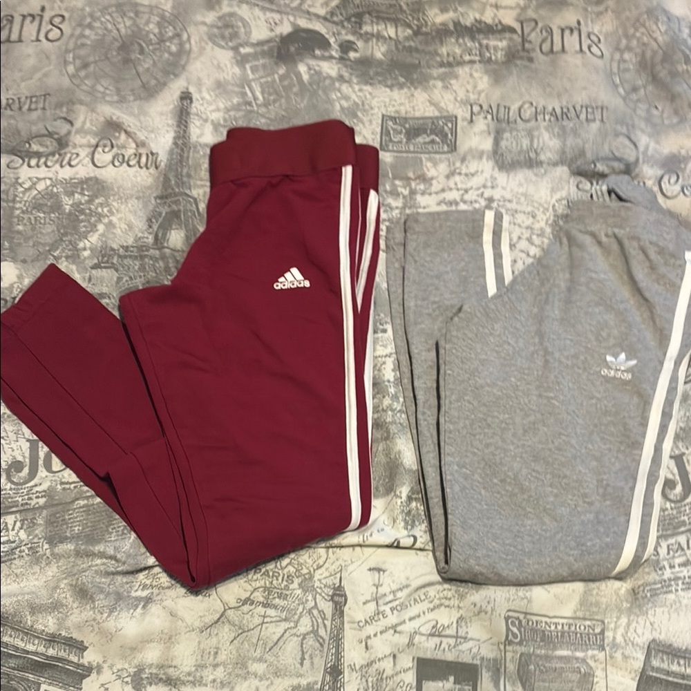 Adidas Red and Gray Track Pants Set